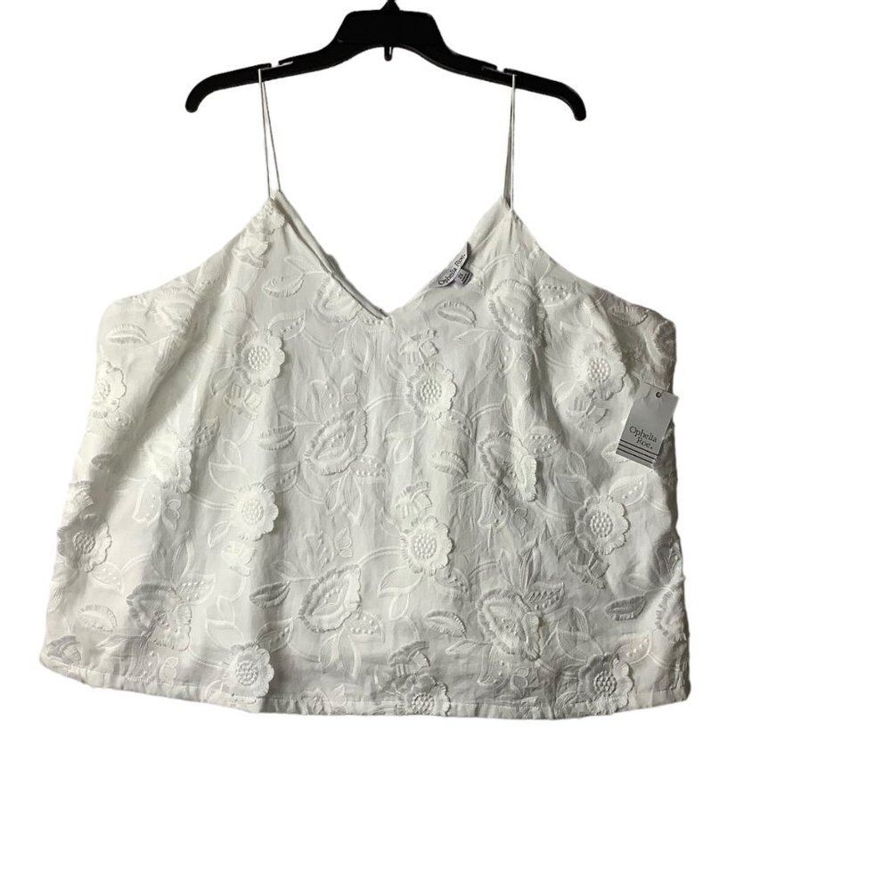 NWT Ophelia Roe Woman Size 2X White V-Neck Lace Floral Eyelet Embroidered Tank